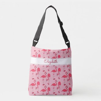Pink Flamingos Trendy Novelty Pattern With Name Crossbody Bag by elizme1 at Zazzle