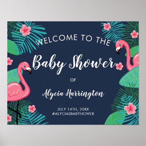 Pink Flamingos Tropical Baby Shower Welcome Poster