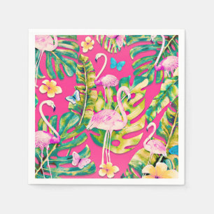 Pink Flamingos Tropical Botanical Butterfly Garden Napkins