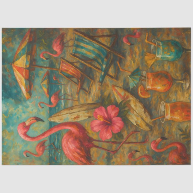 Pink Flamingos – Tropical Coastal Decoupage Tissue Paper (Front)