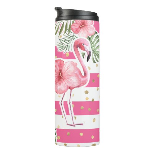 Pink Flamingos Tropical Floral Palm Leaves Thermal Thermal Tumbler