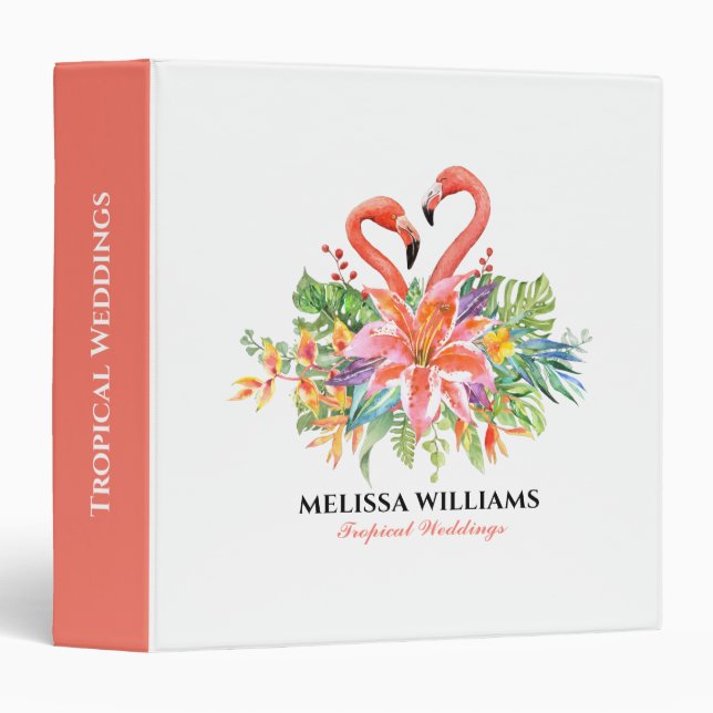 Pink Flamingos & Tropical Flowers Bouquet 3 Ring B 3 Ring Binder (Front/Spine)