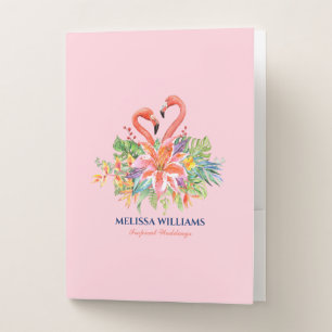 Pink Flamingos & Tropical Flowers Bouquet Pocket Folder