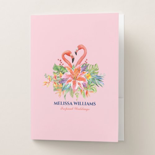 Pink Flamingos  Tropical Flowers Bouquet  Pocket Folder