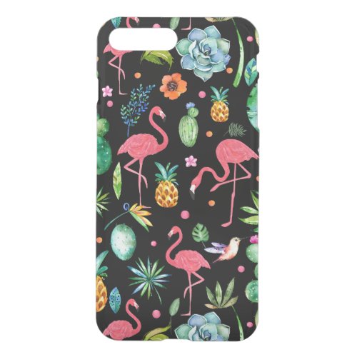 Pink Flamingos  Tropical Flowers Collage GR2 iPhone 8 Plus7 Plus Case