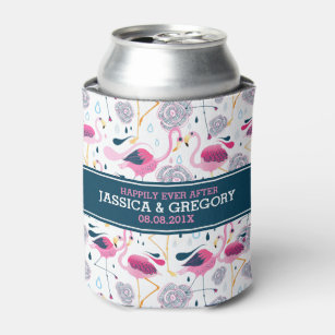 Pink Flamingos & Tropical Flowers Pattern Can Cooler