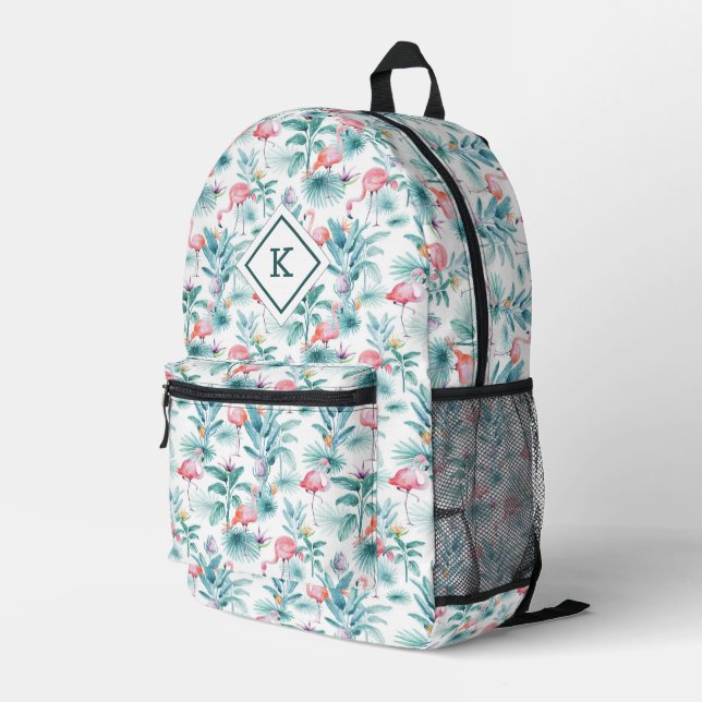 Pink flamingos tropical flowers pattern printed backpack (Back Corner Right)