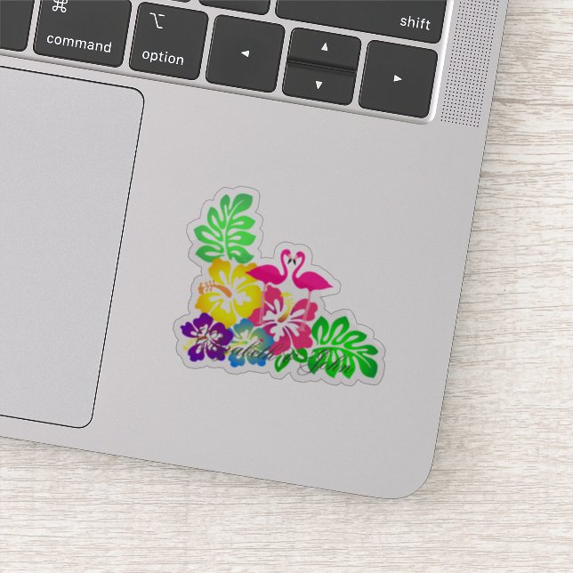 Pink Flamingos ,Tropical Flowers - Personalized Sticker (Detail)