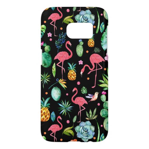 Pink Flamingos  Tropical Flowers  Succulents GR3 Samsung Galaxy S7 Case