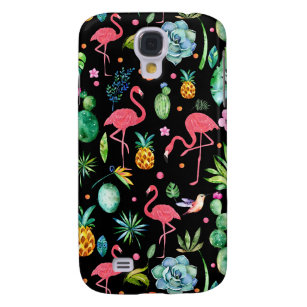 Pink Flamingos & Tropical Flowers & Succulents GR3 Galaxy S4 Case