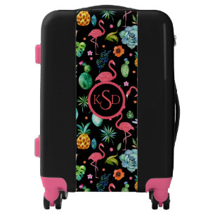 Pink Flamingos & Tropical Flowers & Succulents Luggage