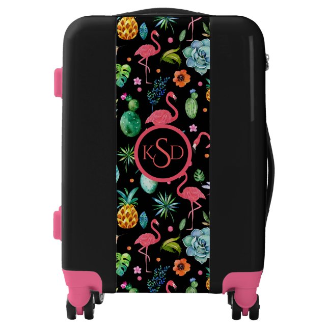 Pink Flamingos & Tropical Flowers & Succulents Luggage (Front)
