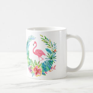 Pink Flamingos & Tropical Flowers Wreath Coffee Mug