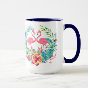 Pink Flamingos Tropical Flowers Wreath Mug