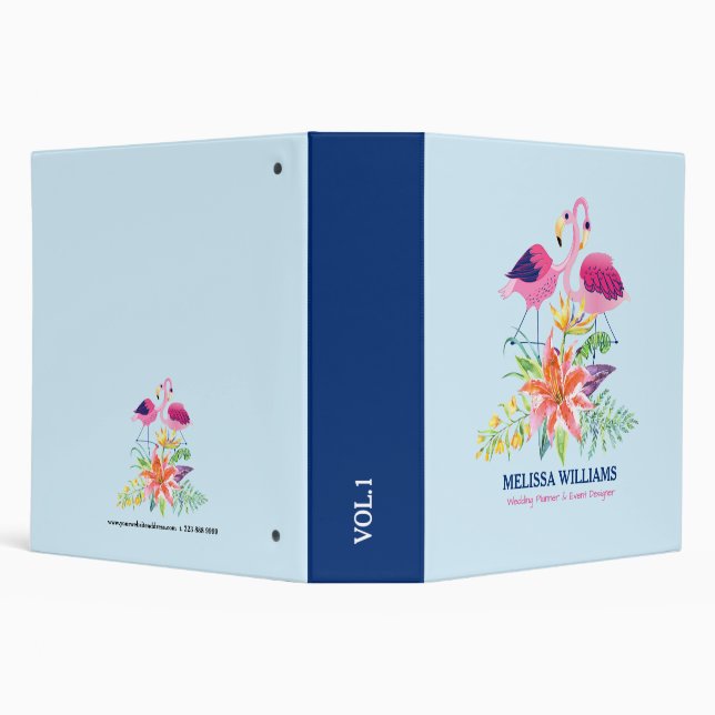 Pink Flamingos & Tropical Hibiscus 3 Ring Binder (Background)