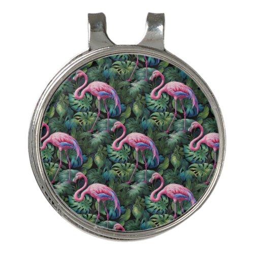 Pink Flamingos Tropical Jungle Pattern Golf Hat Clip