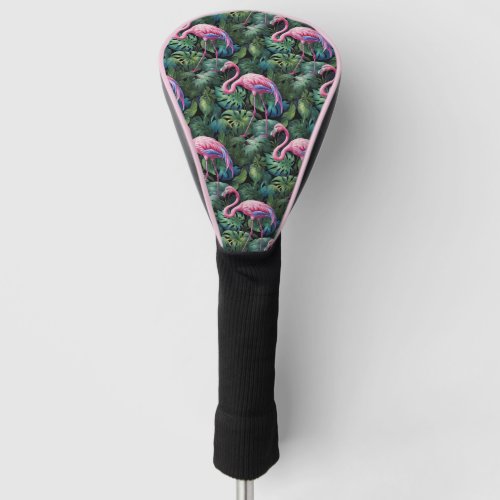 Pink Flamingos Tropical Jungle Pattern Golf Head Cover