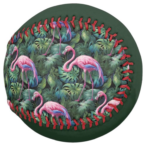 Pink Flamingos Tropical Jungle Pattern Softball