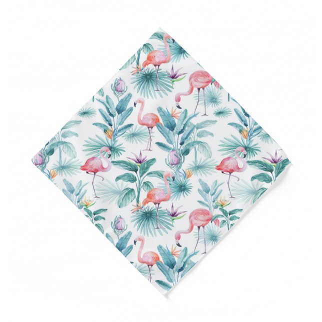 Pink flamingos tropical leaves pattern bandana (Front)