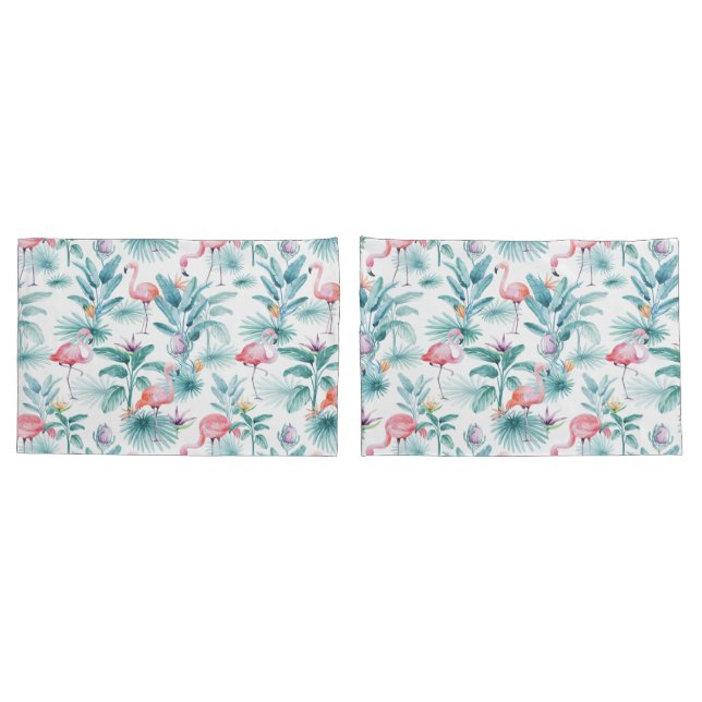 Pink flamingos tropical leaves pattern pillow case (Back-Set)