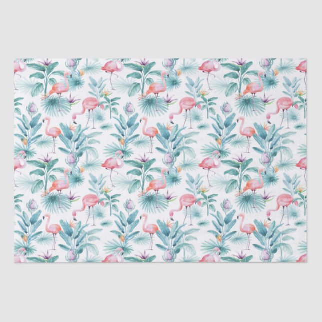 Pink flamingos tropical leaves pattern tissue paper (Front)
