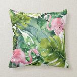 Pink Flamingos & Tropical Palm Leaves Throw Pillow<br><div class="desc">Pink Flamingos & Tropical Palm Leaves Pillow.</div>