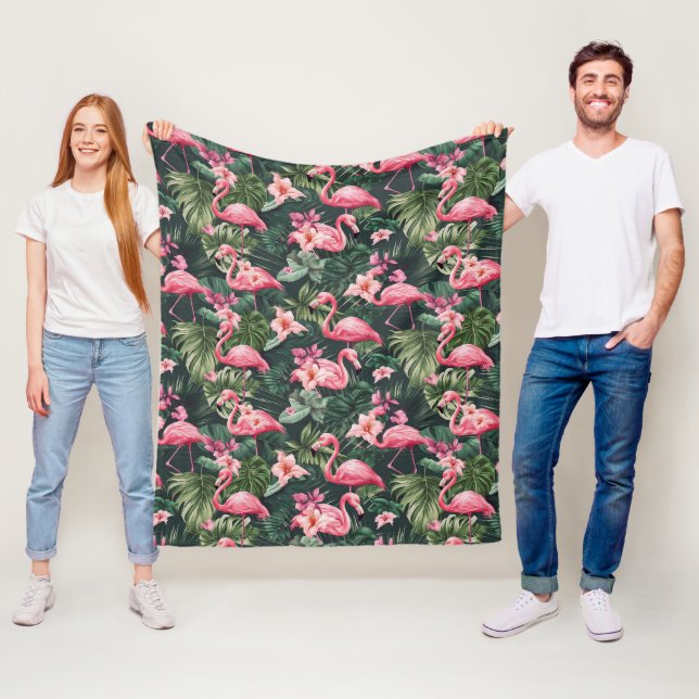 Pink Flamingos Tropical Pattern Fleece Blanket (In Situ)