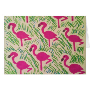 Pink Flamingos Tropical Pattern Greeting Card