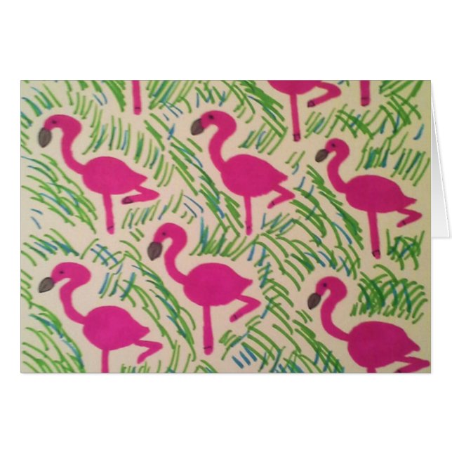 Pink Flamingos Tropical Pattern Greeting Card (Front Horizontal)