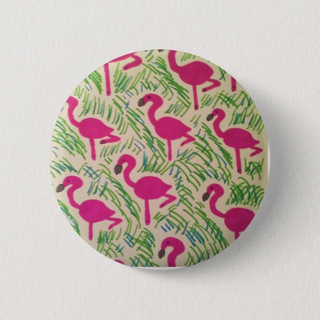 Pink Flamingos Tropical Pattern Pinback Button (Front)