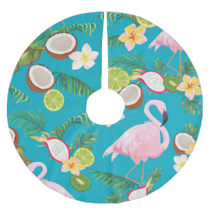 Pink Flamingos: Tropical Seamless Pattern Brushed Polyester Tree Skirt