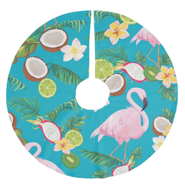 Pink Flamingos: Tropical Seamless Pattern Brushed Polyester Tree Skirt (Front)