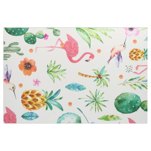 Pink Flamingos Tropical Seamless Pattern Fabric