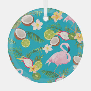 Pink Flamingos: Tropical Seamless Pattern Glass Ornament