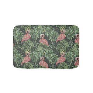 Pink flamingos, tropical vintage pattern. bath mat