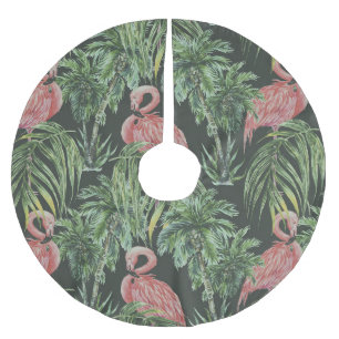 Pink flamingos, tropical vintage pattern. brushed polyester tree skirt