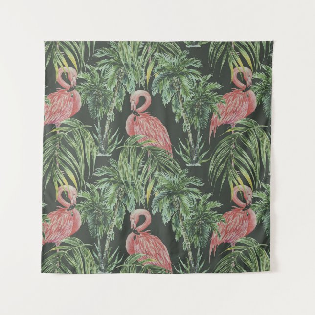 Pink flamingos, tropical vintage pattern. tapestry (Front)