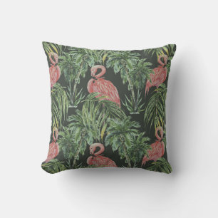 Pink flamingos, tropical vintage pattern. throw pillow