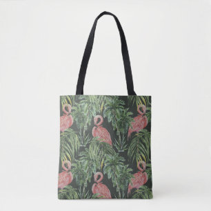 Pink flamingos, tropical vintage pattern. tote bag