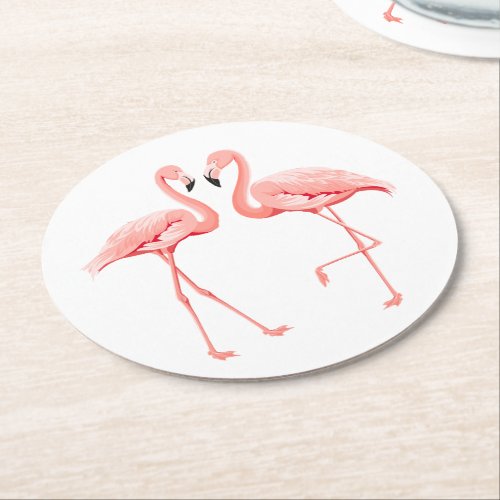 Pink Flamingos Tropical Wedding Party Luau Beach Round Paper Coaster