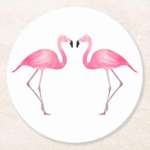 Pink Flamingos Tropical Wedding Party Luau Beach Round Paper Coaster