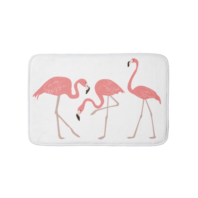 Pink Flamingos Tropical Whimsy Bathroom Mat (Front)