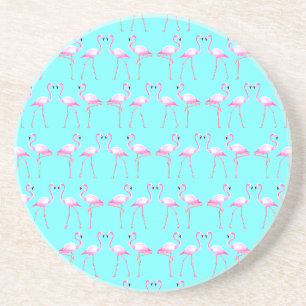 Pink Flamingos Turqouise Beach Summer Coaster
