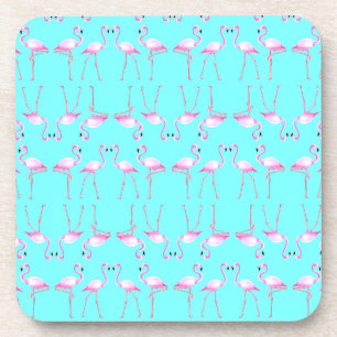Pink Flamingos Turqouise Summer Beach Beverage Coaster