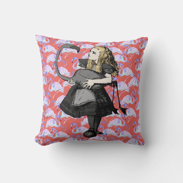 Pink Flamingos Vintage Alice Throw Pillow (Front)