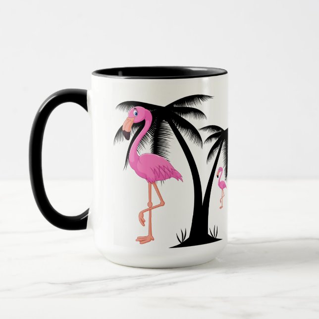 Pink Flamingo's Walking by Black Palm Tree's Mug (Left)