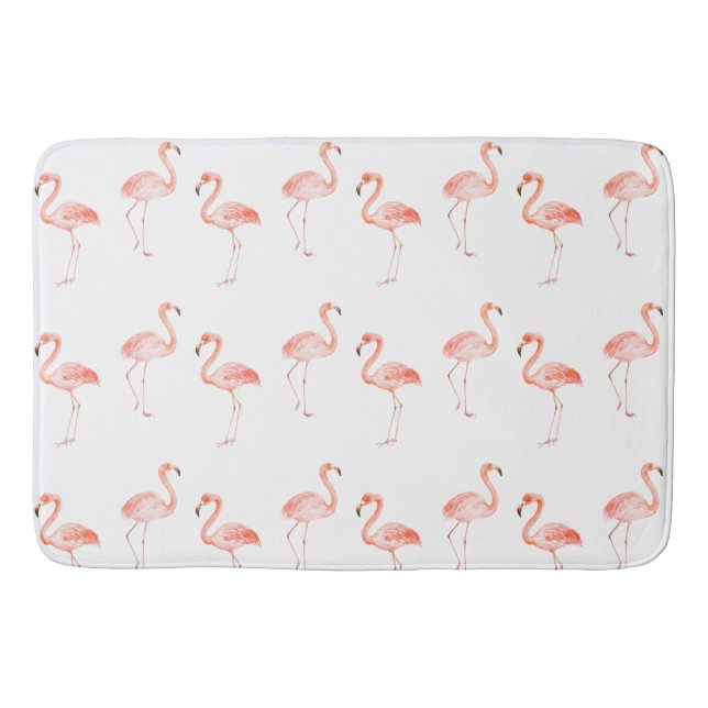 Pink Flamingos Watercolor Bathroom Mat (Front)