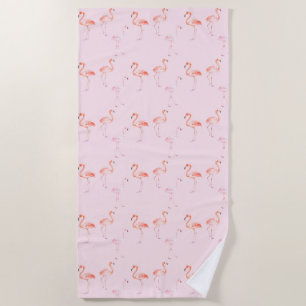 Pink Flamingos Watercolor Beach Towel