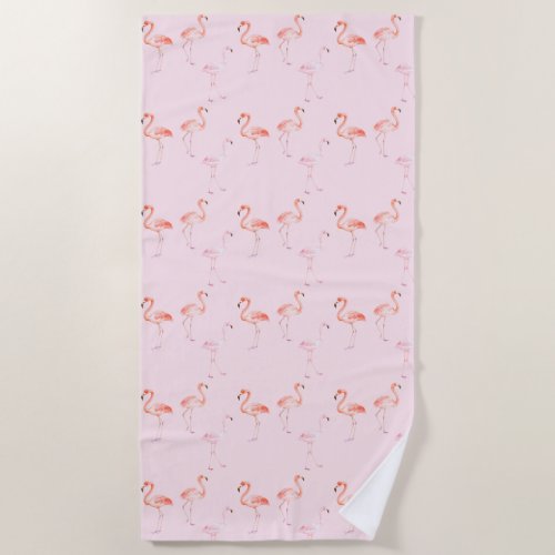 Pink Flamingos Watercolor Beach Towel