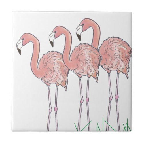 Pink Flamingos watercolor drawing Ceramic Tile